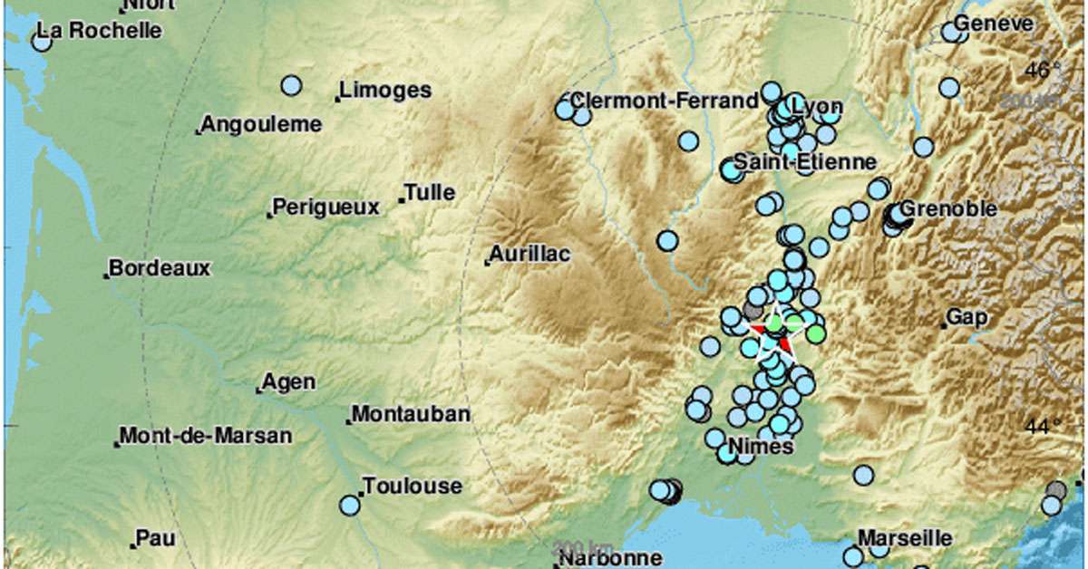 points de ressenti du séisme qui a frappé le Drôme - Ardèche le 11 novembre via le CSEM / EMSC