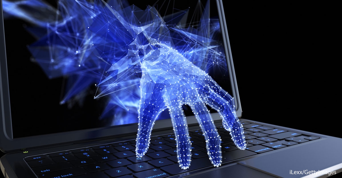 une main digitalisée qui essaie de taper sur les touches d'un clavier