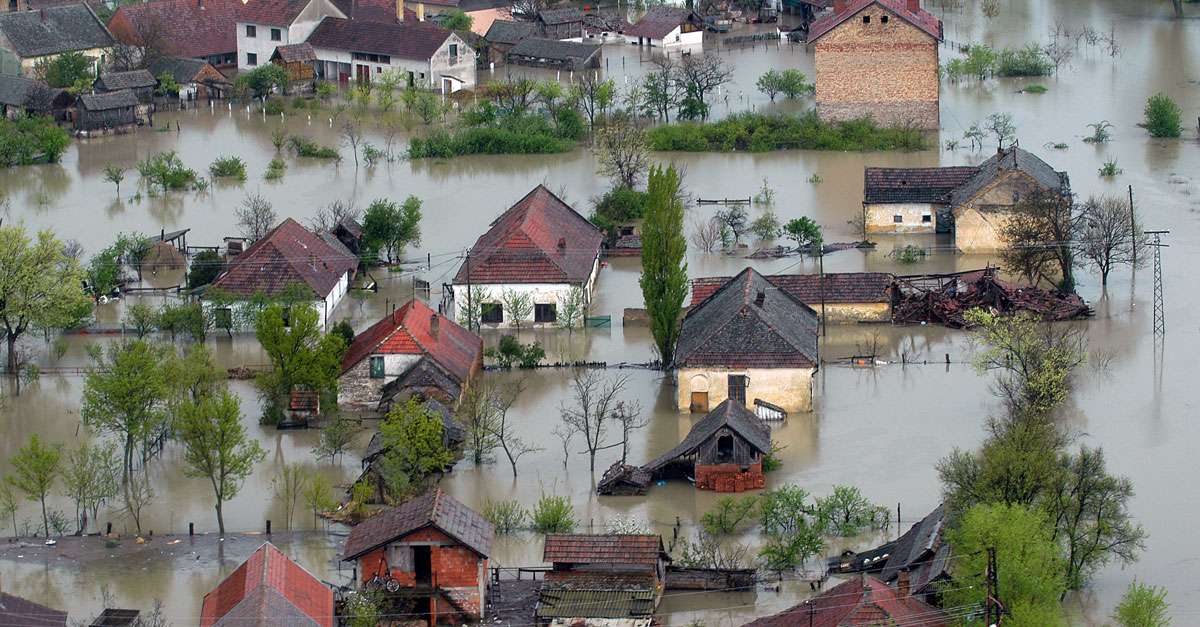 village inondée avec bâti vulnérable
