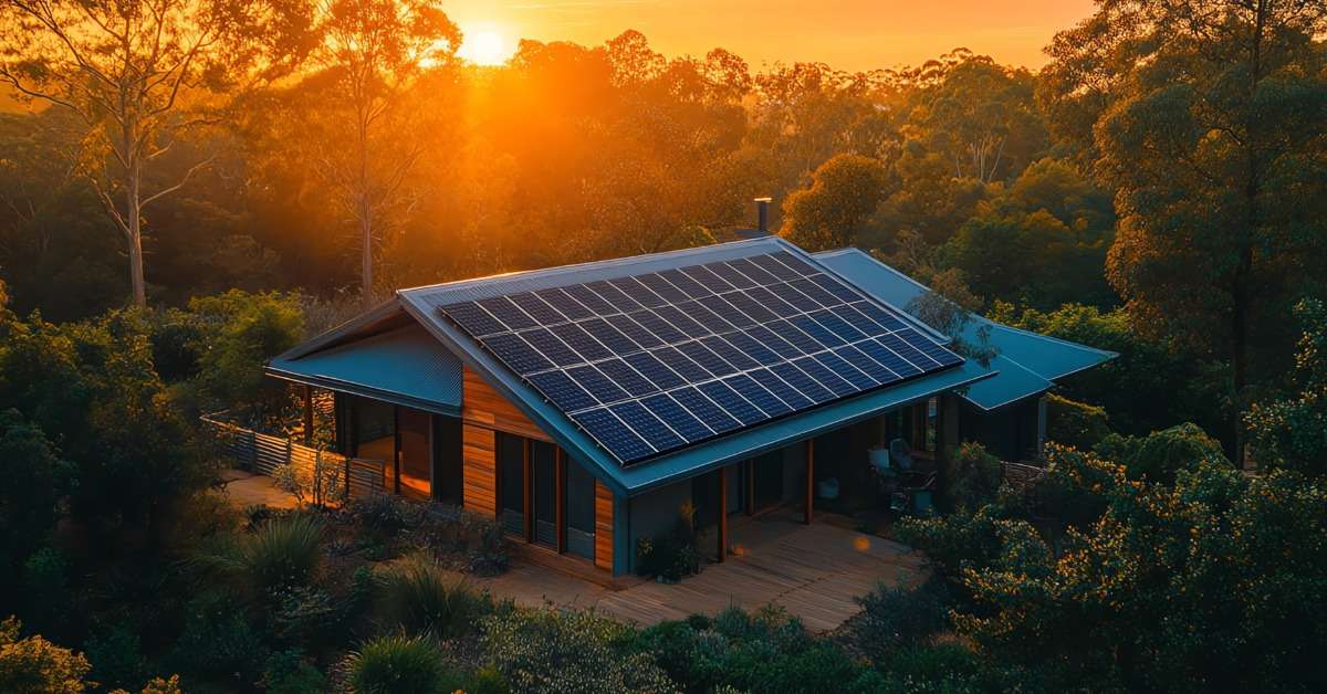 Maison entourée d'un jardin au milieu d'une forêt