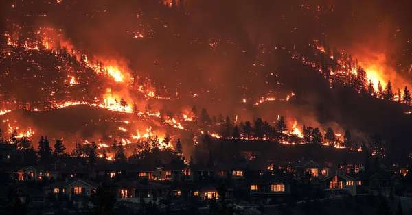 méga-feux qui avance vers l'interface forêt-habitation