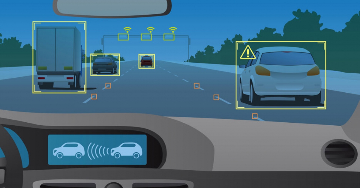 Représentation de l'interprétation d'une voiture autonome de la circulation qui l'entoure