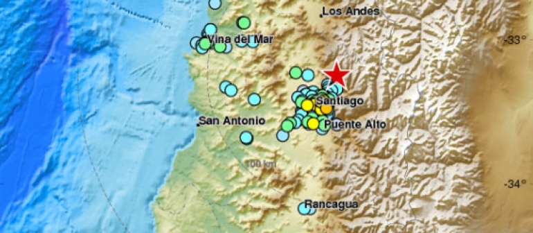carte de Chilé indiquant l'épicentre d'un séisme