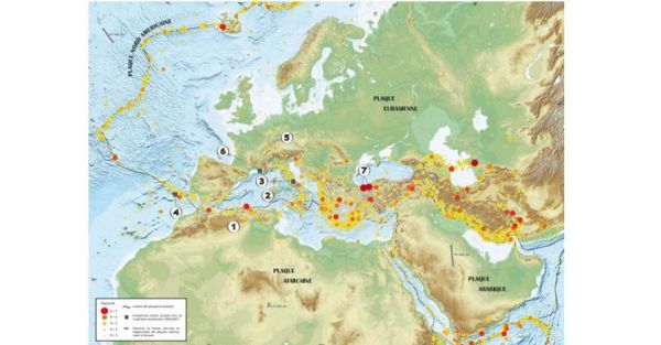 Carte de sismicité euro-méditerranéenne